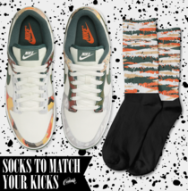 STREAKS Socks for N Dunk Low Sail Multi Camo Vintage Green Total Orange Shirt - £16.53 GBP