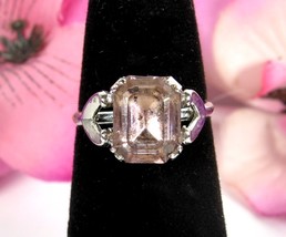 Light LAVENDER Pink ROSE GLASS Stone Vintage STERLING SILVER RING Size 6.75 - $18.80