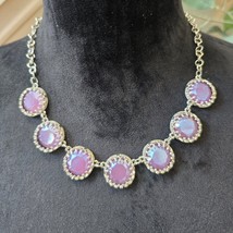 Women Pink Shiny Crystal Statement Silver Tone Chain Necklace with Lobst... - $27.72