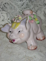 Piggy Bank-Lefton-Applied Flowers w/ Gold-China - $23.00