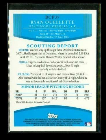 2008 TOPPS 1ST BOWMAN CHROME Baseball Card BCP37 RYAN OUELLETTE Orioles Item image 2