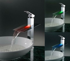 Chrome LED Waterfall Colors Changing Bathroom Basin Mixer Sink Faucet - HDD723H - £234.99 GBP