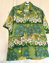 Alvish Mens Palm Trees Sunset Plumerias Short Sleeve Hawaiian Shirt Size Large - £9.59 GBP