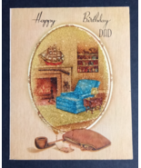 Happy Birthday Dad Greeting Card c1950s Glitter Pipe Hearth Ship Unused NOS - $6.99