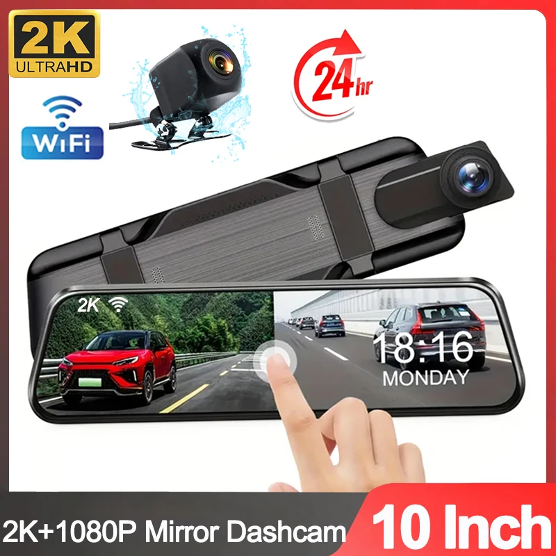 10Inch Rear View Mirror 2K Dash Cam for Cars WIFI Car DVR  Camera for Vehicle - £11.62 GBP+