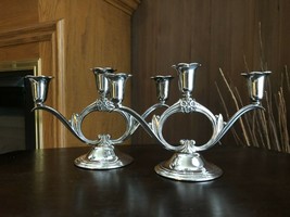 Wm Rogers SPRING FLOWER Pair 3 Light Candelabras Silverplate Vintage 1950s Disc - £31.13 GBP