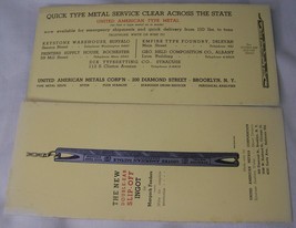 Lot 2 Vintage United American Metals Ingot Advertising Ink Blotter Brooklyn Ny - £7.77 GBP
