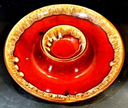 Vintage 1960s Kathy Kale Pottery Brown Drip Glaze Chip and Dip Bowl 12&quot; - £35.40 GBP