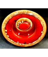 Vintage 1960s Kathy Kale Pottery Brown Drip Glaze Chip and Dip Bowl 12&quot; - £35.55 GBP