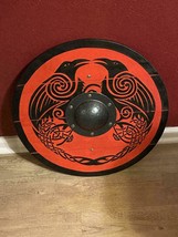 Antigüedad Hecho Medieval Rojo 24&quot; Viking Escudo Doble Cuervo Halloween Regalo - £72.09 GBP