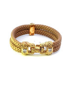 Vtg Signed Judith Ripka Braid Brown Leather and Vermeil CZ Accent Bracel... - $169.72 CAD