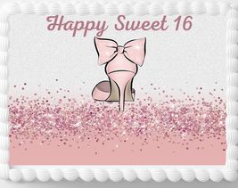 Sweet 16 Pink Glitter High Heels Edible Image Edible Birthday Cake Topper Frosti - £13.01 GBP