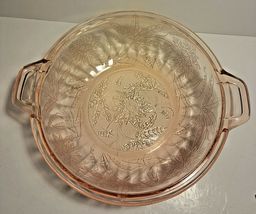JEANETTE PINK DEPRESSION GLASS 8" BOWL WITH HANDLES  POINSETTIA PATTERN image 2