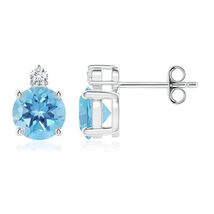 ANGARA Natural Swiss Blue Topaz Stud Earrings with Diamond in Silver (6mm) - $369.55+