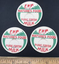 3 VTG Cow Nature&#39;s Food Pure Fresh Milk Dairy Bottle Cap Lid 1 5/8&quot; Maverick - £9.56 GBP