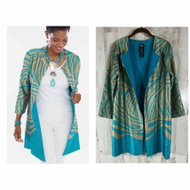 Chicos Travelers Open Jacket Size 0 Small Crushed Fabric Turquoise Gold ... - £34.80 GBP