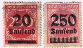 Stamps Germany Deutsches Reich German Empire 1923 Overprint 2 Values Used - £0.55 GBP