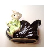 Vintage 1950s Shawnee Elf In Green on Brown Pixie Boot Shoe Ceramic Pottery - £18.08 GBP