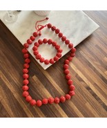 Vintage CHINESE CINNABAR LACQUER Carved Hand Knotted Bead Necklace &amp; Bra... - £68.30 GBP