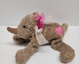 Walmart Brown Rhino Beanbag Plush Stuffed Animal Pink Heart Ribbon Bow 9&quot; - £23.27 GBP