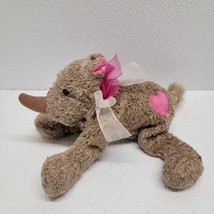 Walmart Brown Rhino Beanbag Plush Stuffed Animal Pink Heart Ribbon Bow 9&quot; - £23.58 GBP