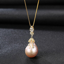 Silver Baroque Pearl Necklace S925 Silver Box Chain Electroplated 18K Gold Penda - £31.97 GBP