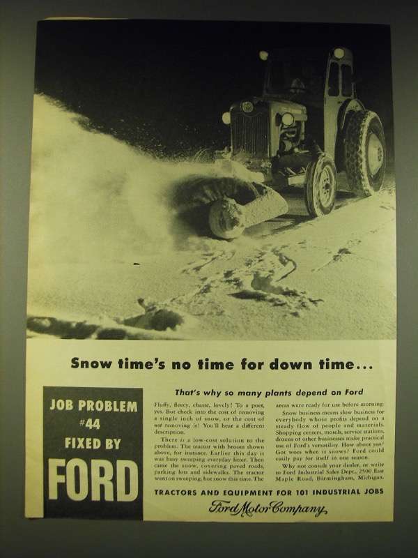 Primary image for 1960 Ford Tractors Ad - Snow time's no time for down time