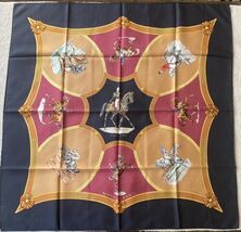 Vint Hermes Ecole Francaise D'Equitation 90cm Silk Scarf 1987 Noir/Rouge... - $299.99