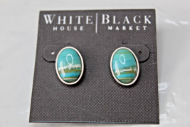 White House Black Market Stud Earrings Silver Tone Turquoise Sand - $17.79