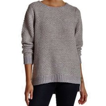 Rebecca Taylor Chunky Knit Long Gray Sweater Silver Tunic Metallic Crew - £31.96 GBP