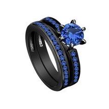 3.00 Ct Round Cut Blue Sapphire Bridal Set Band Ring 14k Black Gold Finish - £112.24 GBP