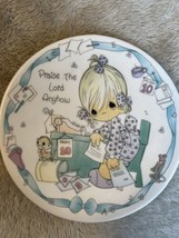 Precious Moments Collector Plate Girl in Office "Praise the Lord Anyhow" 4" 1992 - $3.00