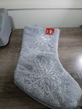 December Home Gray Christmas Stocking With Snowflakes and gems. New - $25.15