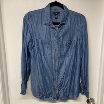 Gap Womens L/S Button Up Shirt Blue Chambray Denim Shirt Size XS Roll Ta... - £7.78 GBP
