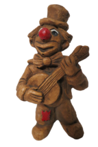 Vintage 1983 Hand Carved Wooden Clown Figurine W/Red Nose 7&quot;T - £15.08 GBP