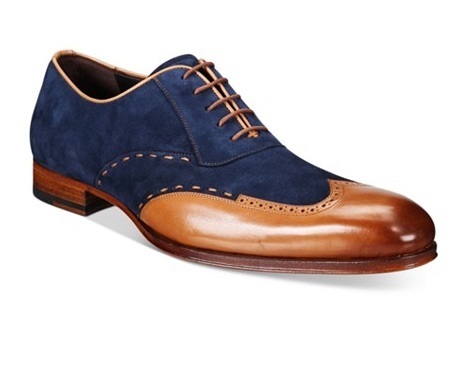 New Handmade mens wingtip Tan and Navy blue suede and leather formal shoes