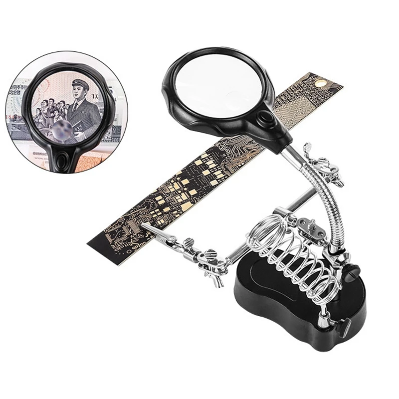 3.5X 12X Table Magnifier Illuminated Welding Loupe with LED  Clips Third Hand fo - £187.22 GBP