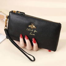 Womens Leather Clutch Wallet with Bee Zipper  Wrist Strap - $31.95