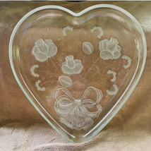 Vintage Mikasa Frosted Etched Crystal Roses/Ribbons Heart Shaped Serving Plate - £11.68 GBP