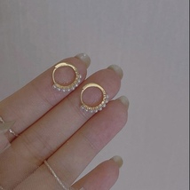 18K Gold Plated White Pearl Gold Hoop Earrings for Women - £7.84 GBP