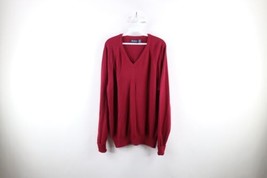 Vintage 70s Streetwear Mens Size XL Blank Knit V-Neck Sweater Red USA Acrylic - £39.38 GBP