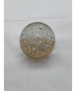 Art Glass White Fireworks w/ Gold Bottom 3&quot; Round Paperweight - £29.81 GBP