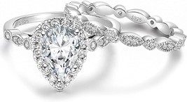 1.5CT 925 Sterling Silver Bridal Ring Sets Wedding Teardrop Engagement Rings Vin - £26.20 GBP