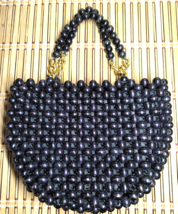 Jana Wood Black/Brown Bead  SM  7.5&quot; x 5.5&quot; Handbag Made in Japan Dress ... - £15.03 GBP