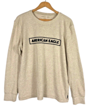American Eagle Size Medium Shirt Mens Thermal Henley Spell Out Beige Tan Y2K Vtg - £37.11 GBP