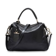 New Model 100% Natural Leather Fashion Women Tote Bag Classic Black Charm Boston - £79.13 GBP