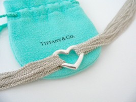 Tiffany &amp; Co Silver Mesh Heart Necklace Pendant Charm Chain 17.5 Inch Longer - £641.81 GBP