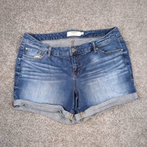 Torrid Shorts Women sz 18 Blue Denim Stretch Cuffed Whiskered Jean Jorts - $21.99