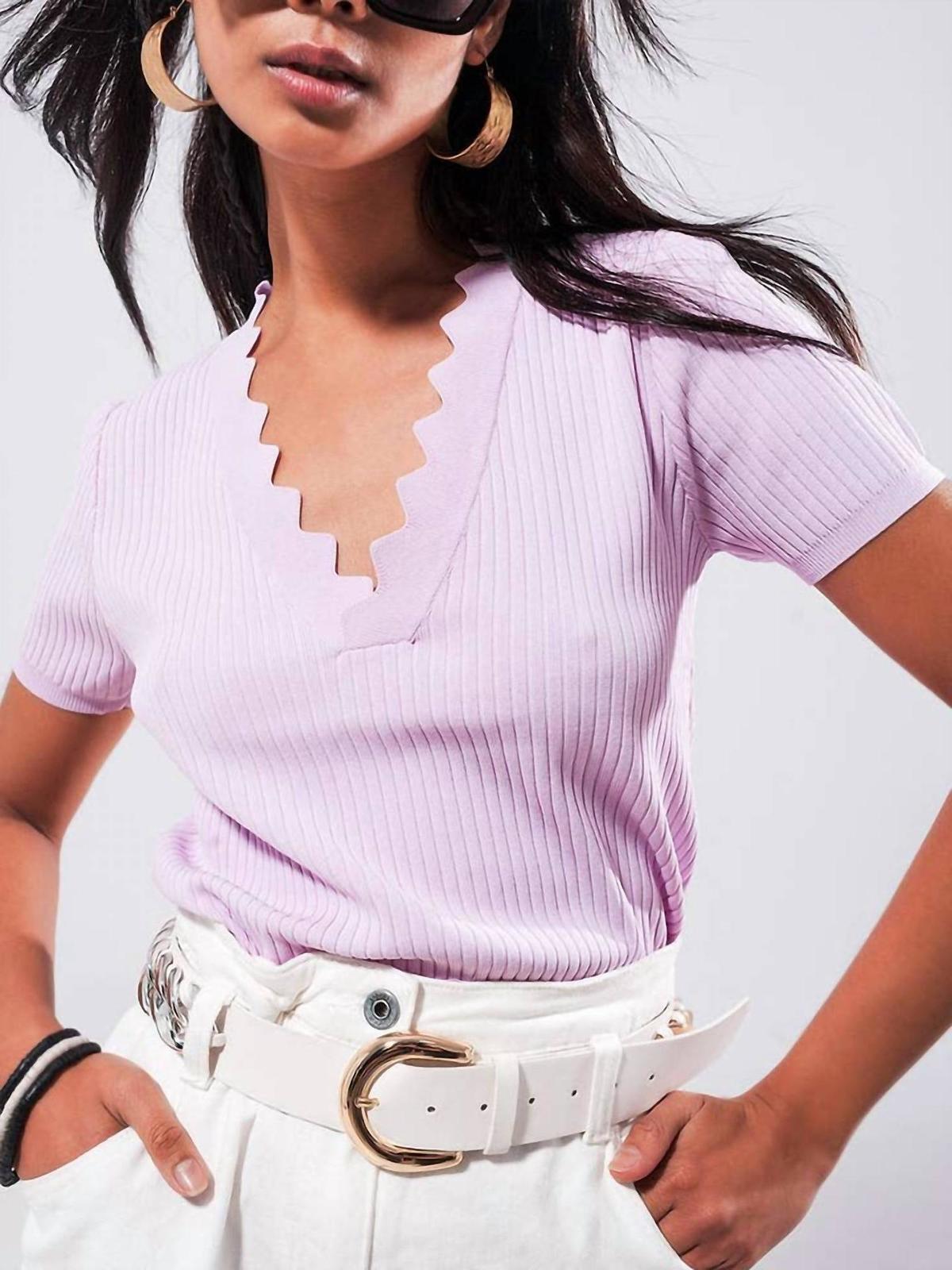Q2 Ribbed V Neck Top Lilac - $57.00