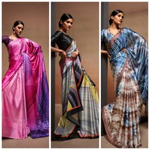 Buy Premium Satin Silk Sarees, Indian fashion for weddings bridal wear, women sa - £58.43 GBP